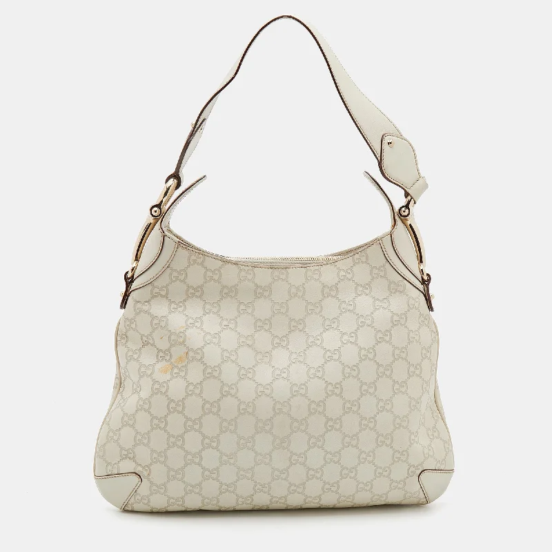 Ladies Gucci shoulder bags with a magnetic - closure flapGucci Off-White Guccissima Leather Creole Hobo