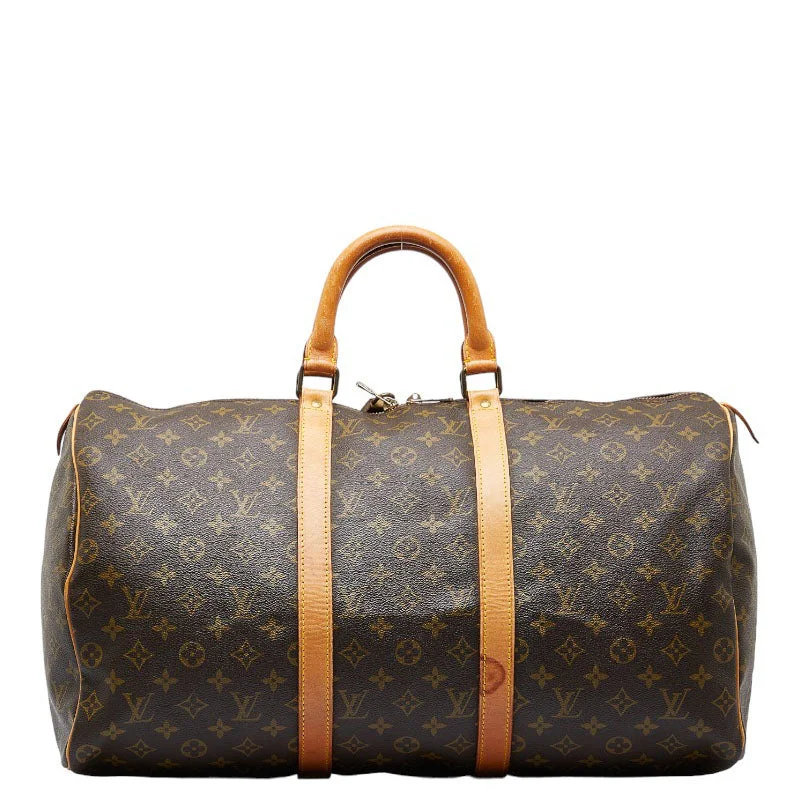 Ladies Louis Vuitton shoulder bags with a wide - width strap for comfortLouis Vuitton Monogram Keepall 50 Boston Bag M41426 Brown PVC Leather  Louis Vuitton