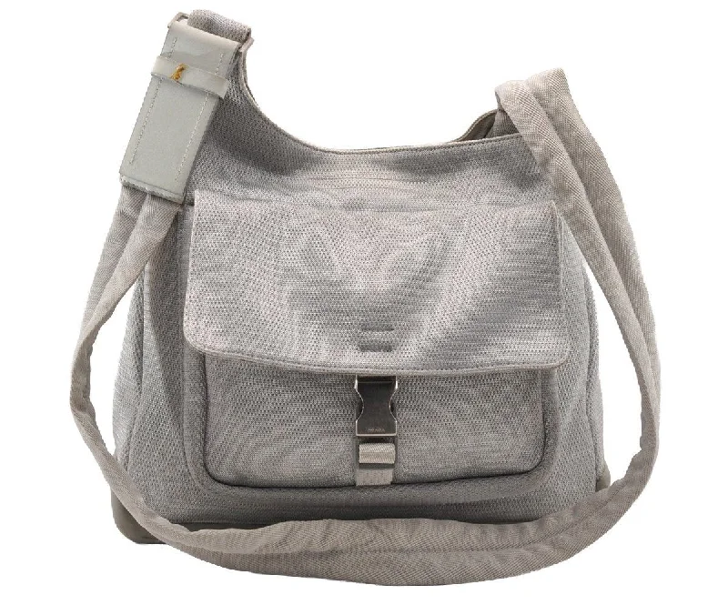 Prada bags with a front - flap pocket for quick access to essentialsAuthentic PRADA Sports Nylon Tessuto Leather Shoulder Crossbody Bag Silver 2262I