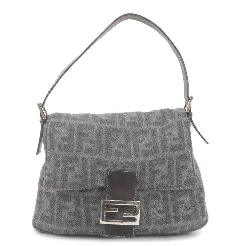 Fendi By The Way bags with a contrast - colored interior for visual interestFENDI Zucca Cashmere Leather Mamma Baguette Bag Gray 26325