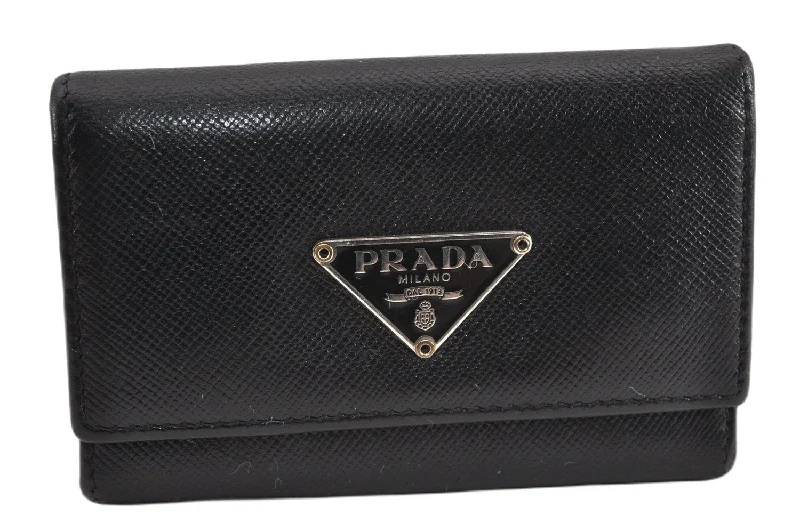 Prada bags with a chain - link trim and a leather body for a modern and stylish edgeAuthentic PRADA Vintage Saffiano Leather 6 Six Hooks Key Case Black 1335G