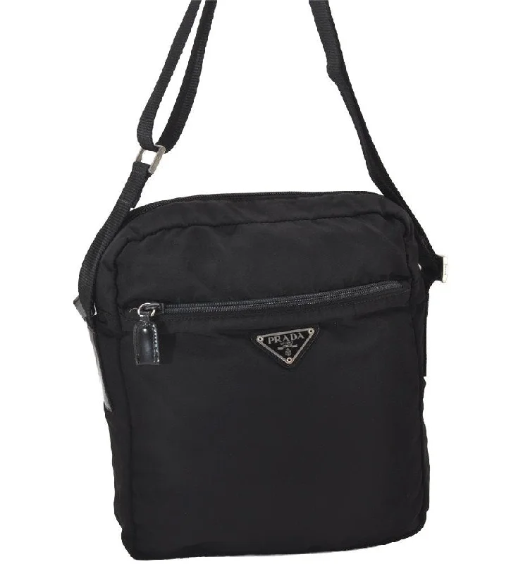 Prada nylon backpacks with a multi - pocket design for better organizationAuthentic PRADA Nylon Tessuto Leather Shoulder Cross Body Bag Purse Black 3273I