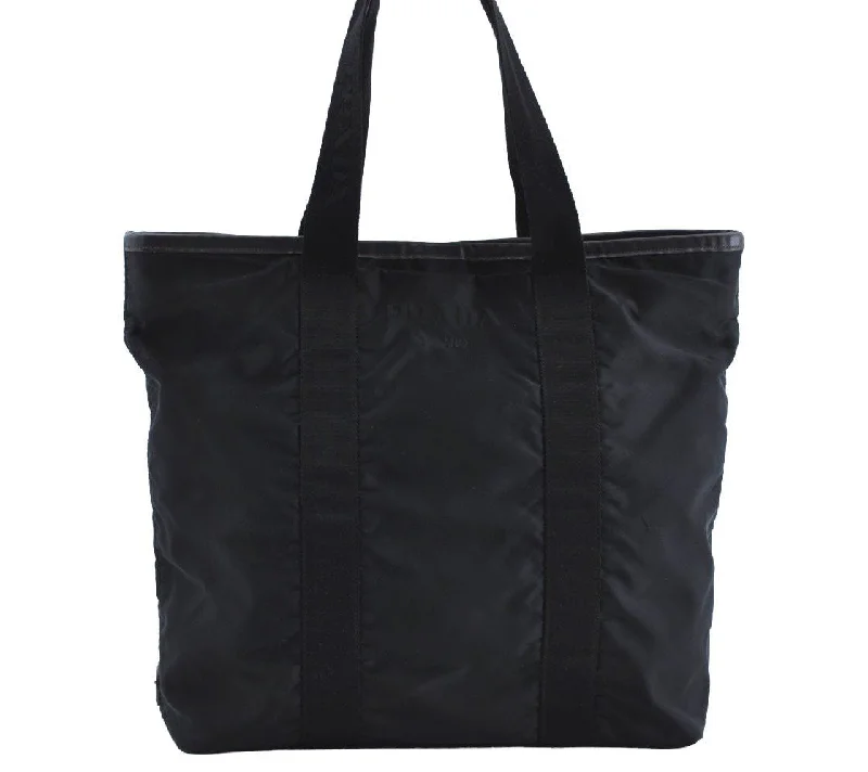 Prada Cleo bags with a curved shape and a chain - link shoulder strapAuthentic PRADA Nylon Tessuto Leather Shoulder Tote Bag Black K5959