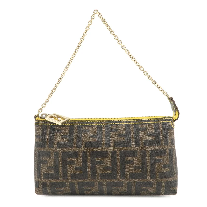 Fendi crossbody bags with a detachable coin purse for added functionality and convenienceFENDI Zucca PVC Accessory Chain Pouch Brown Black Yellow 8BR592