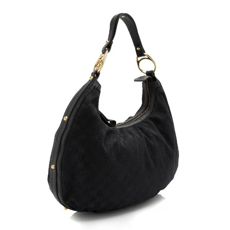 Women Gucci bags with a detachable mobile phone holderGucci GG Canvas Interlocking G Medium Hobo (SHF-23929)