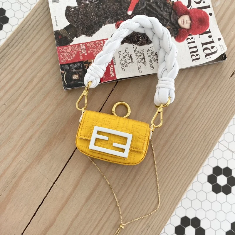 Fendi bags with a front - zip pocket for small items such as lip balm and earphonesFendi Nano Baguette Maxi Handle Yellow and White Bag