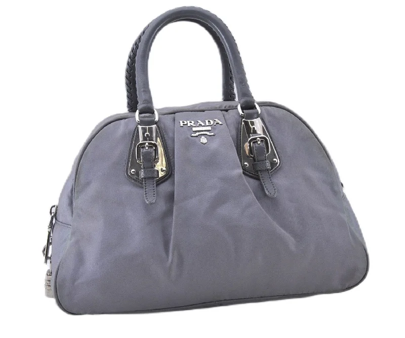 Prada bags with a detachable mobile phone holder for on - the - go convenienceAuthentic PRADA Vintage Nylon Tessuto Leather Shoulder Hand Bag Gray 4117F