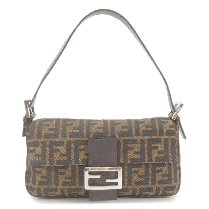 Ladies Fendi Peekaboo bags with a hand - carved leather detail for a unique and artisanal touchFENDI Zucca Mamma Baguette Canvas Leather Shoulder Bag Brown 26424