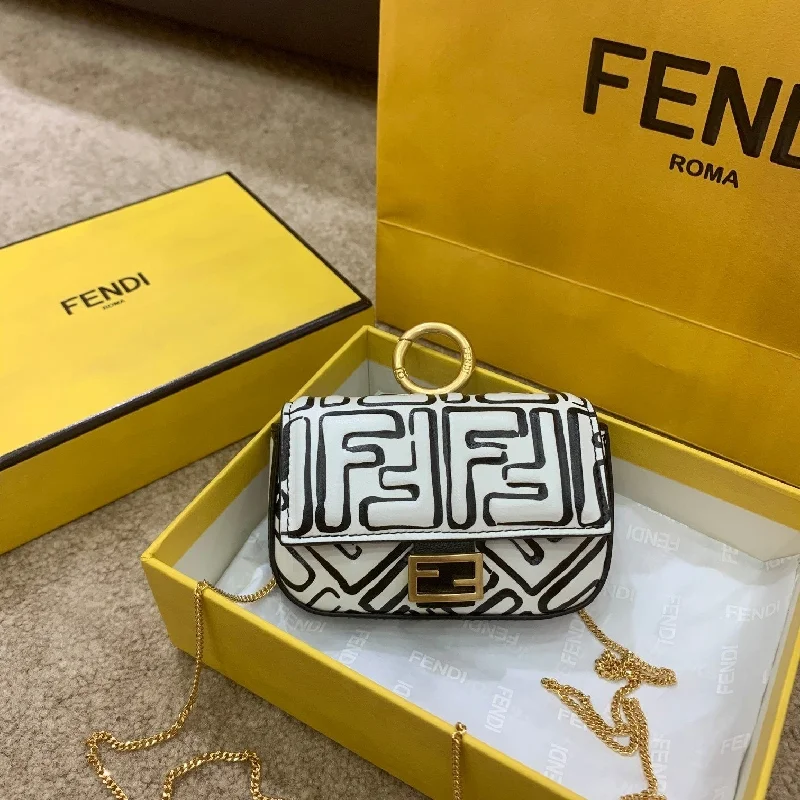 Fendi By The Way bags with a contrast - colored interior for visual interestFendi Nano Baguette Charm California Sky White