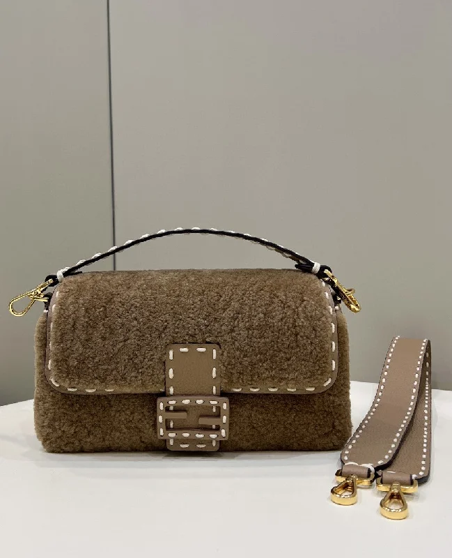 Fendi bags with a detachable mirror inside for quick touch - ups and groomingFendi Baguette Beige Sheepskin Bag