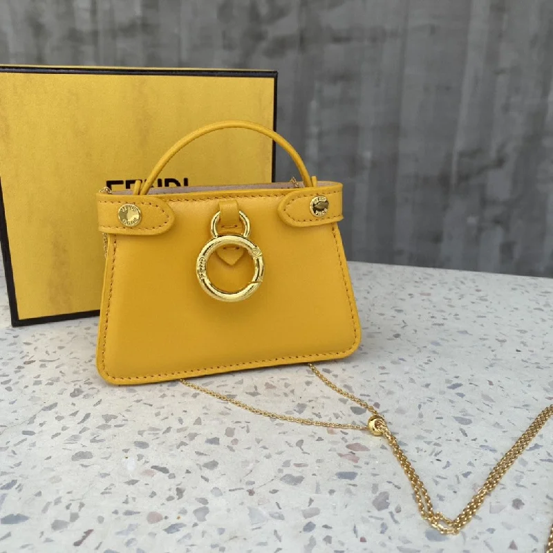 Fendi By The Way bags with a printed map pattern for a travel - inspired lookFendi Nano Peekaboo Charm Crossbody Yellow Bag For Woman 12cm/4.5in