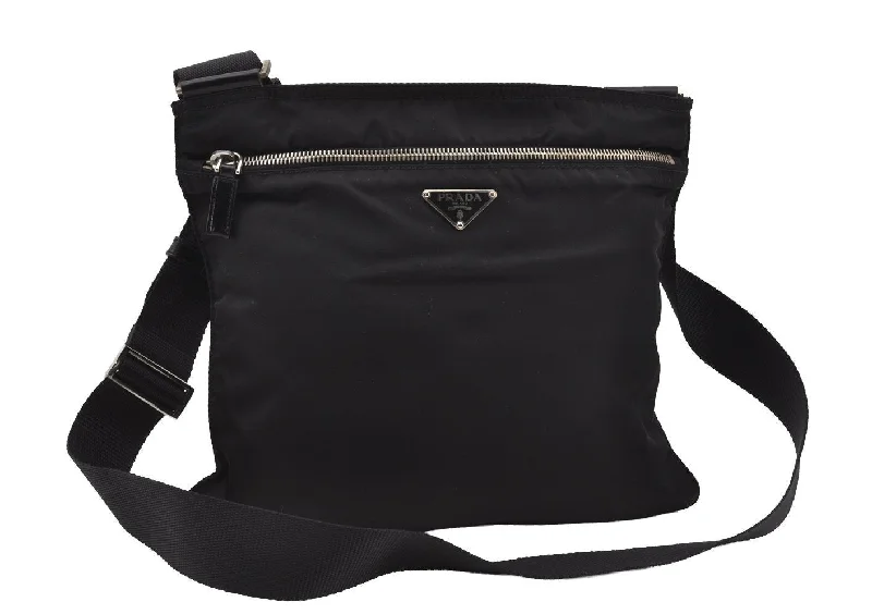 Prada Cahier bags with a leather - wrapped handle for a luxurious feelAuthentic PRADA Nylon Tessuto Leather Shoulder Cross Body Bag Purse Black 6339I