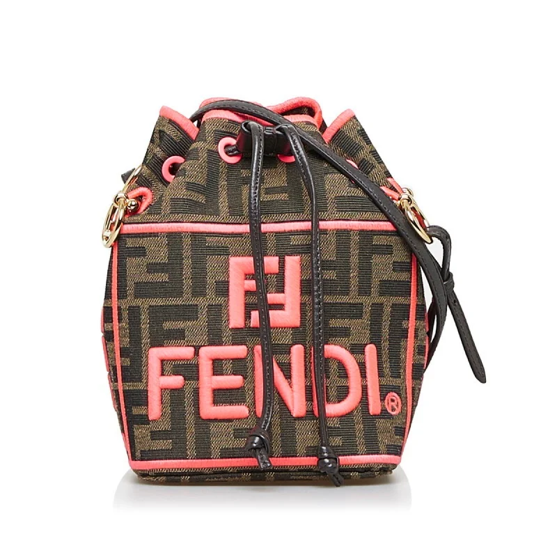 Fendi crossbody bags with a detachable ID holder for easy identificationFENDI Zucca Montresor shoulder bag handbag 8BS010 brown pink canvas leather ladies