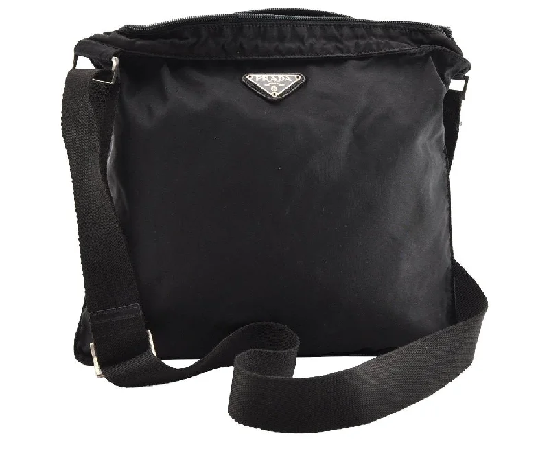 Prada nylon backpacks with a multi - pocket design for better organizationAuthentic PRADA Vintage Nylon Tessuto Shoulder Cross Body Bag Black Junk 5366I