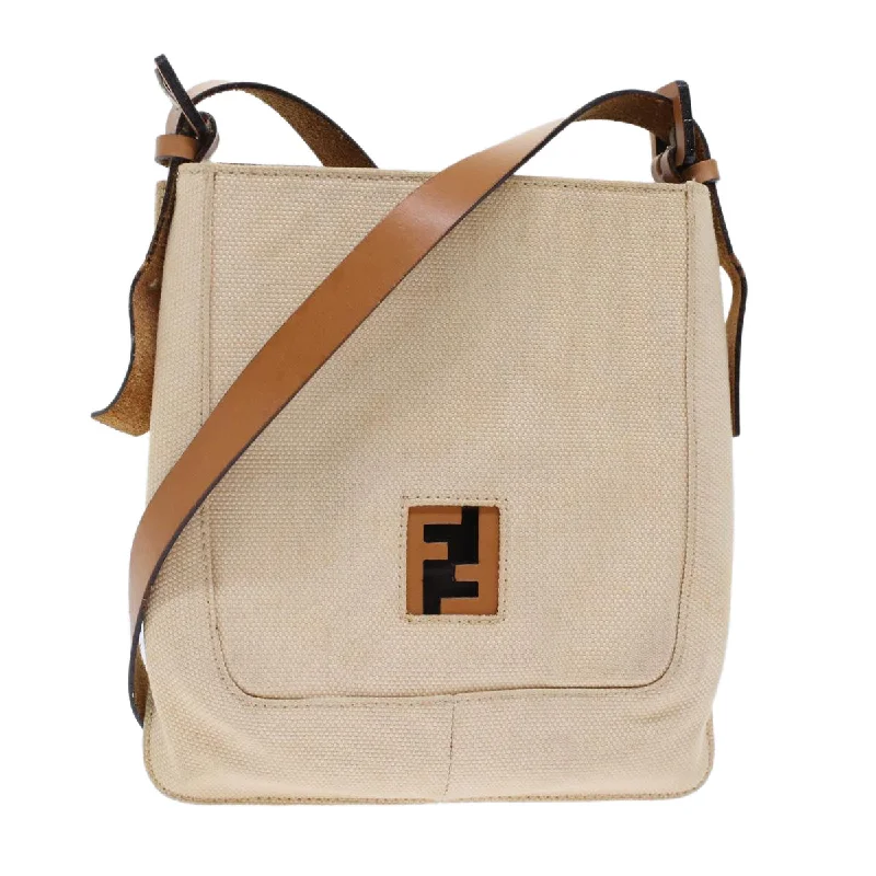 Ladies Fendi Peekaboo bags with a hand - carved leather detail for a unique and artisanal touchFENDI Shoulder Bag Canvas Beige  49413