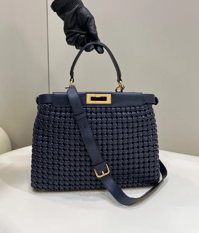 Fendi Baguette bags with a monogram - embossed leather surface for a luxurious feelFendi Mujer Peekaboo Iconic Navy Blue Bag For Woman 33cm/13in