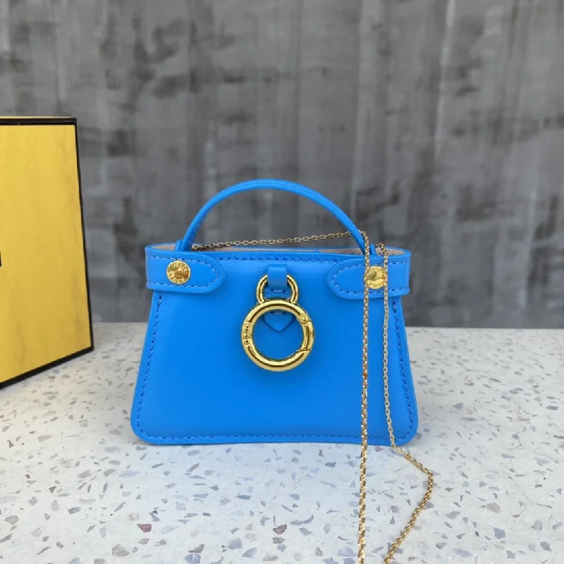 Fendi tote bags with a reinforced bottom for increased durabilityFendi Nano Peekaboo Charm Crossbody Blue Bag For Woman 12cm/4.5in