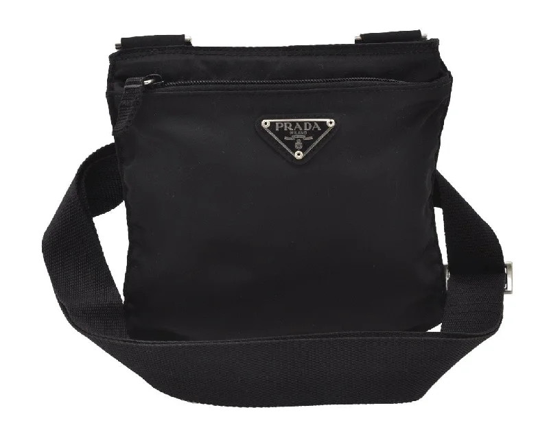 Prada tote bags with a water - resistant coating for outdoor activitiesAuthentic PRADA Nylon Tessuto Leather Shoulder Cross Body Bag Purse Black 6504I