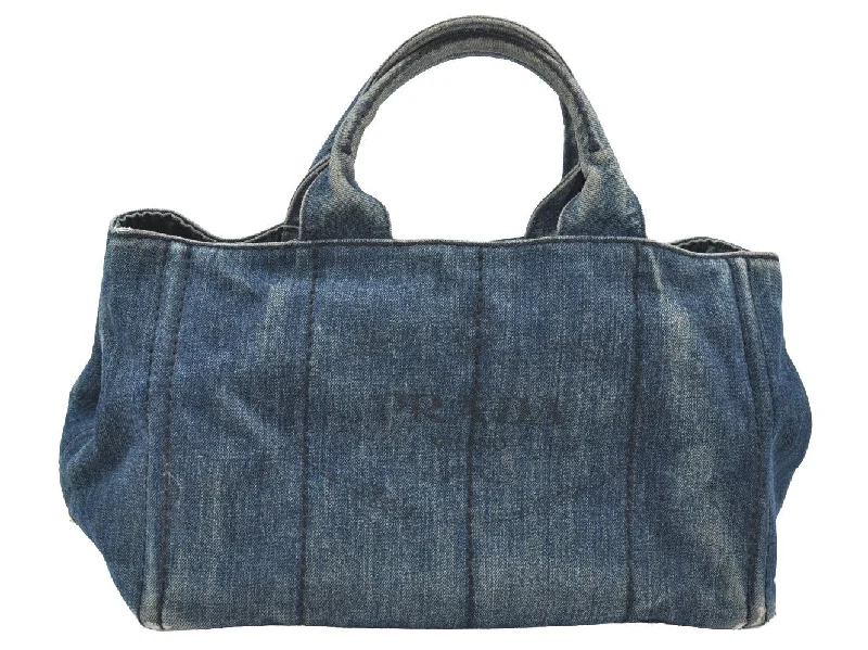 Prada Cahier bags with a leather - wrapped handle for a luxurious feelAuthentic PRADA Canapa M Denim 2Way Shoulder Hand Bag Blue K4139