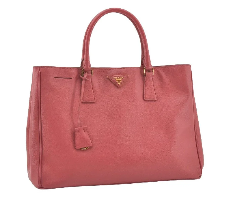 Prada bags with a snap - button closure and a decorative charm for a fashionable lookAuthentic PRADA Vintage Saffiano Leather Shoulder Hand Tote Bag Pink 6271I