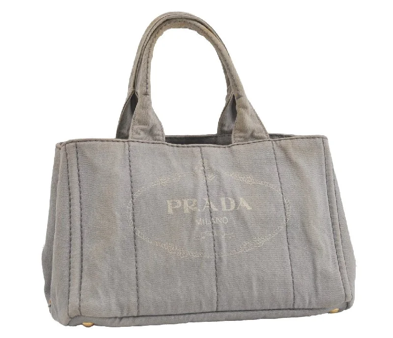 Ladies Prada Re - Edizione 2005 bags with a star - shaped charm for a playful touchAuthentic PRADA Canapa M Vintage Denim Tote Hand Bag Light Gray 2522I