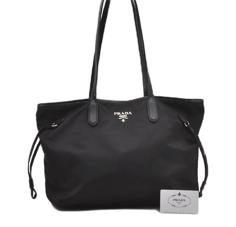 Ladies Prada handbags with a detachable wallet inside for added convenienceAuthentic PRADA TESSUTO SAFFIANO Nylon Leather Tote Bag BR3924 Black 0970G