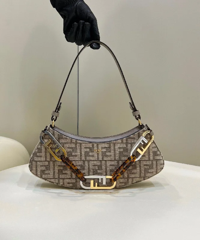 Fendi bags with a voice - activated pocket opener for a high - tech convenienceFendi O’Lock Swing Dove Gray Tapestry Fabric Bag For Woman 32cm/12in