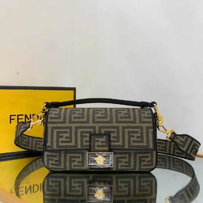 Fendi bags with a leather - bound notebook insert for jotting down notesFendi Baguette Brown fabric Brown Medium Bag For Woman 27cm/10.5in