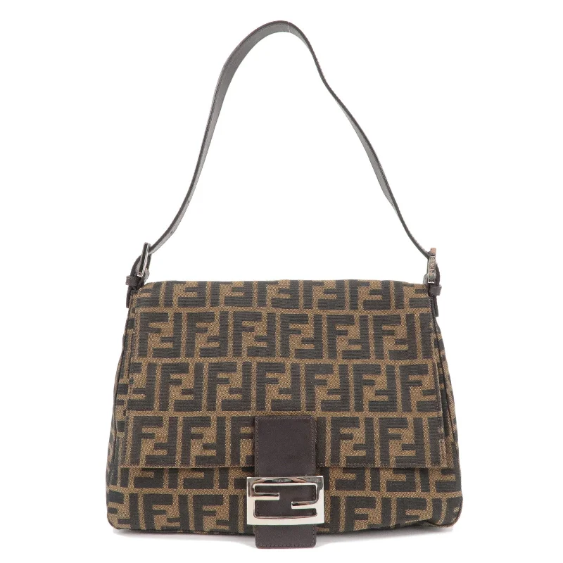 Ladies Fendi shoulder bags with a magnetic - closure flap for easy opening and closingFENDI Zucca Mamma Baguette Canvas Leather Shoulder Bag 26325