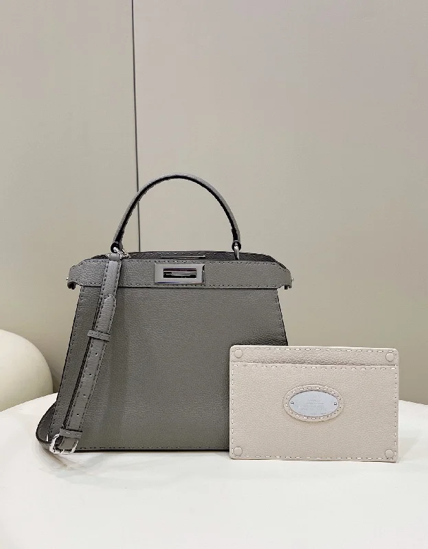 Fendi tote bags with a double - handle and shoulder - strap option for versatile carryingFendi Peekaboo ISeeU Medium Gray