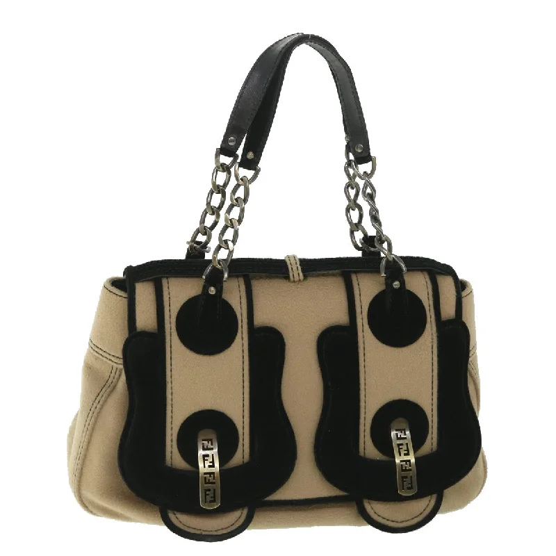 Fendi crossbody bags with a detachable fanny pack strap for a trendy and practical optionFENDI Shoulder Bag Cotton Beige Black  56685