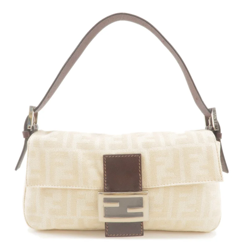 Fendi By The Way bags with a printed map pattern for a travel - inspired lookFENDI Zucca Mamma Baguette Canvas Leather Shoulder Bag Beige 26424