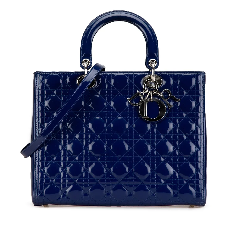 Celine Bags with RFID - Protected PocketsBlue Dior Large Patent Cannage Lady Dior Satchel