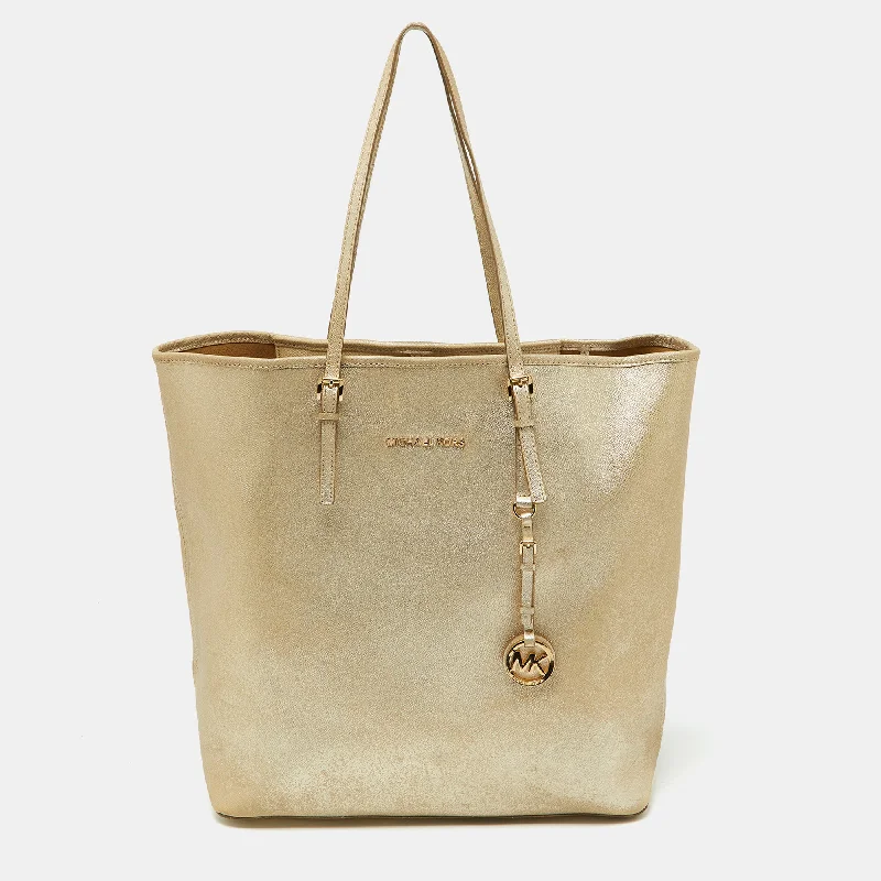 Michael Michael Kors beach bags with water - resistant materialGold Leather Jet Set Travel Shopper Tote