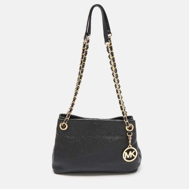 Michael Michael Kors Bags for hiking trips in a lightweight and functional designBlack Pebbled Leather Chain Shoulder Bag