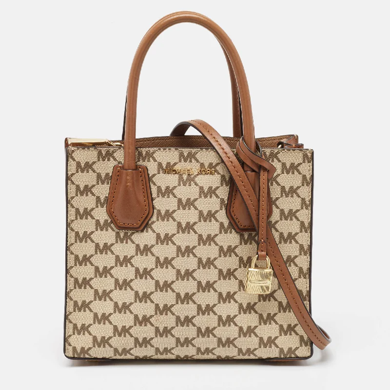 Michael Michael Kors Bags for beauty pageants as a glamorous accessoryBrown/Beige Signature Coated Canvas and Leather Mini Mercer Tote