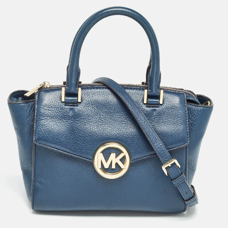 Michael Michael Kors Bags for camping trips with a water - resistant and rugged designNavy Blue Leather Hudson Satchel