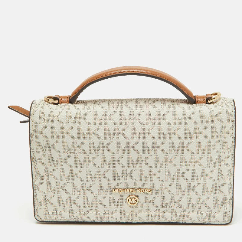 Michael Michael Kors Bags for brunches with friends in a casual - chic lookBrown /White Signature Coated Canvas and Leather Phone Wallet Bag