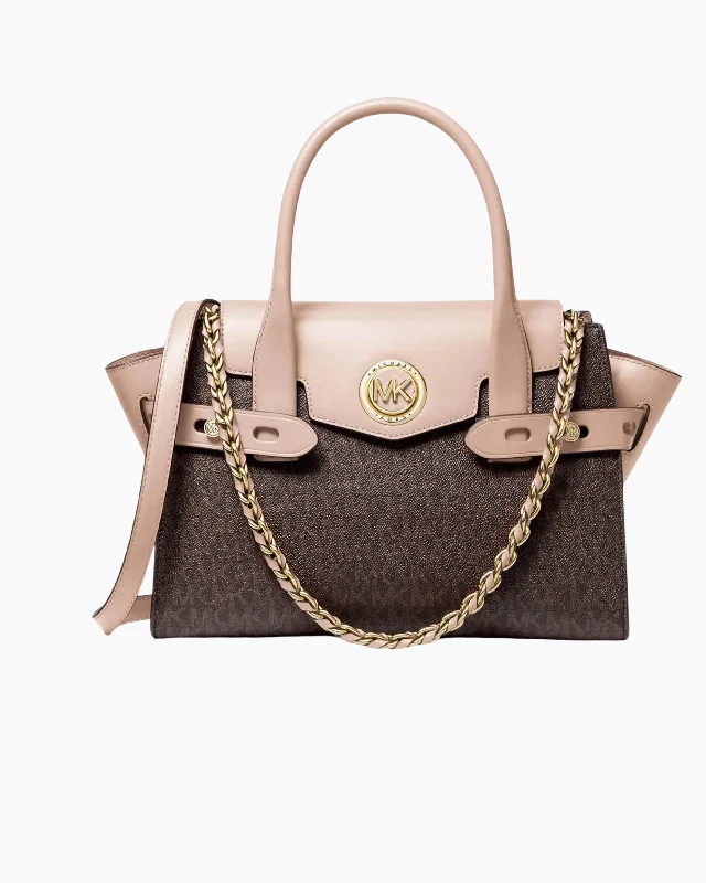 Michael Michael Kors Bags for business meetings in a sophisticated styleMichael Kors Carmen Small Flap Belted Satchel (Brown/Soft Pink)