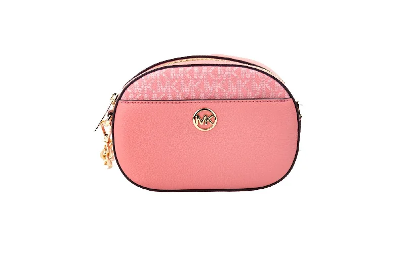 magnetic - snap Michael Michael Kors crossbody bags for easy accessMichael Kors Jet Set Glam Tea Rose Leather Oval Crossbody Handbag Purse