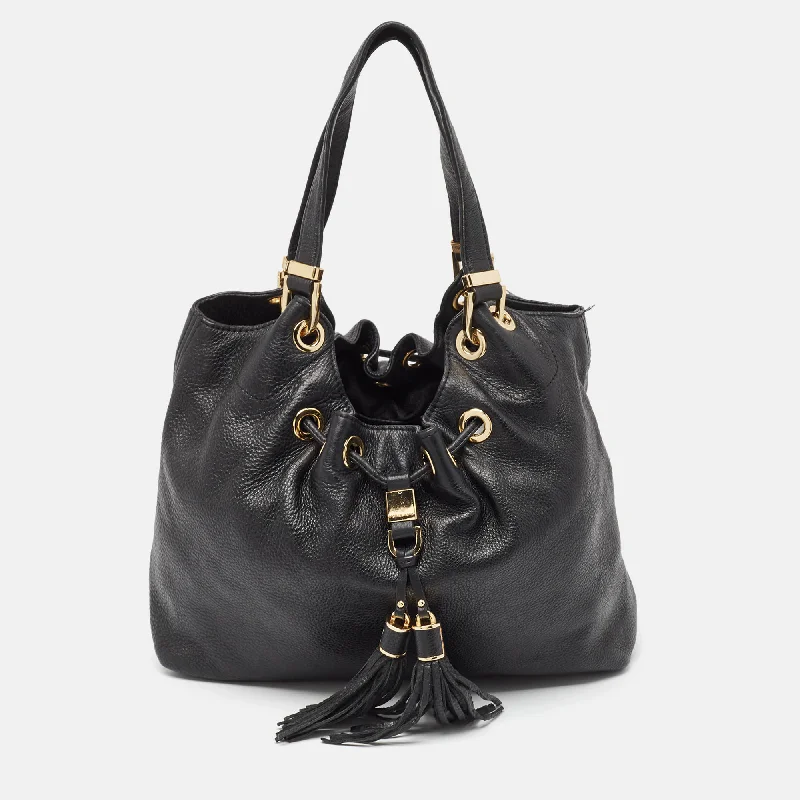 Michael Michael Kors Bags with gold - tone hardware for a touch of luxuryBlack Leather Large Camden Drawstring Shoulder Bag