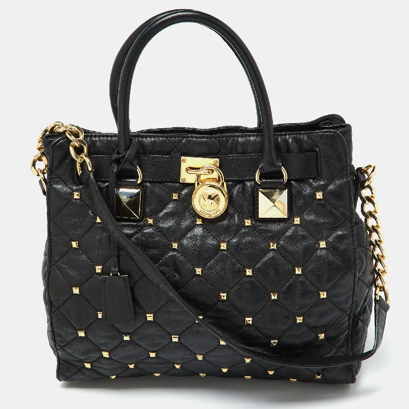 Michael Michael Kors Bags with monogrammed patterns for a personalized feelBlack Leather Large Studded Hamilton North South Tote