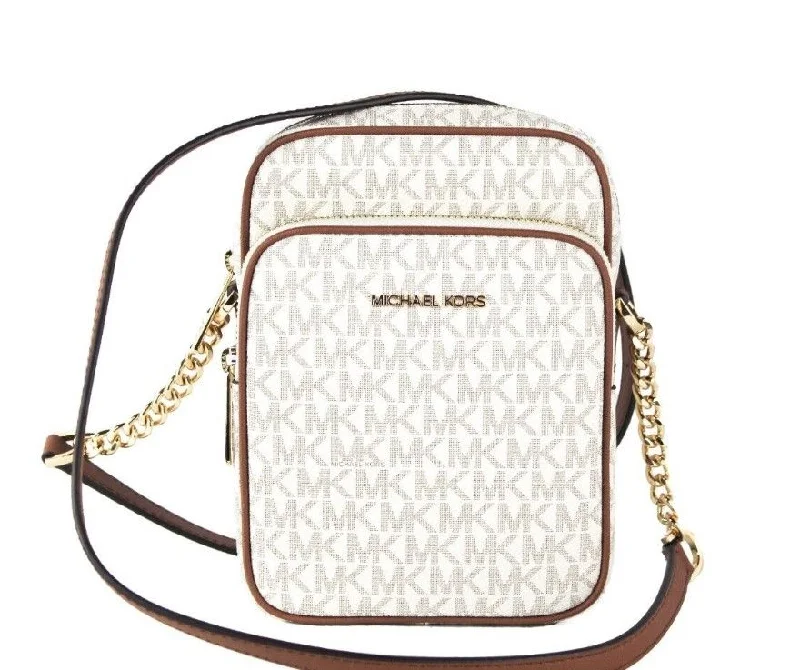 smooth leather Michael Michael Kors handbags for a sleek lookMichael Kors Jet Set Medium Vanilla PVC North South Chain Crossbody Handbag