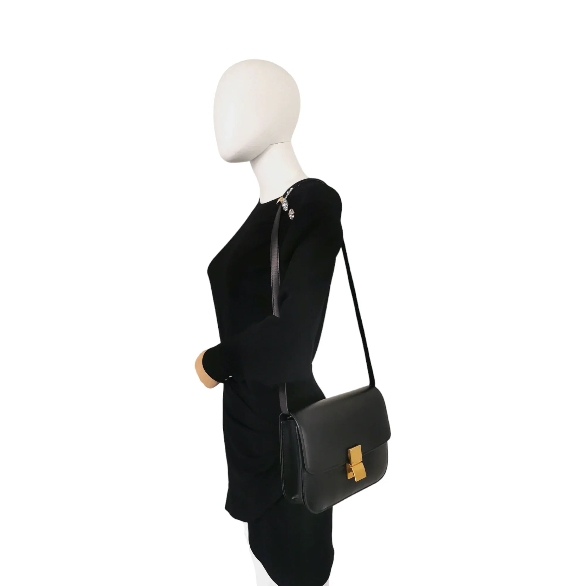 Customizable Celine Bags with Personalized AccessoriesCeline Classic Box Medium Black Calfskin