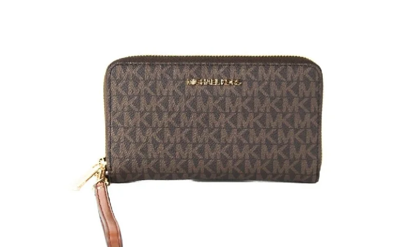 Michael Michael Kors Bags for book club meetings in a classic mannerMichael Kors Jet Set Large Brown Signature PVC Flat Multifunction Wrist Wallet