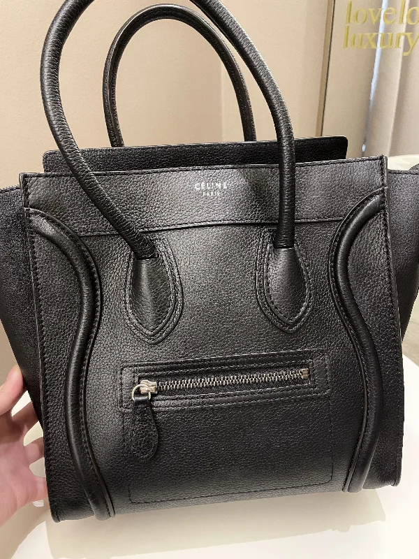 Water - Resistant Celine Beach Bags for Summer FunCeline Micro Luggage Black Grainy Leather