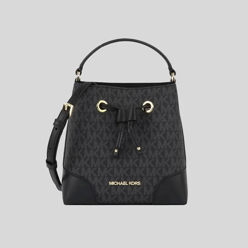 floral - designed Michael Michael Kors totes for garden partiesMichael Kors Mercer Signature Small Drawstring Bucket Black 35F2GM9M1B