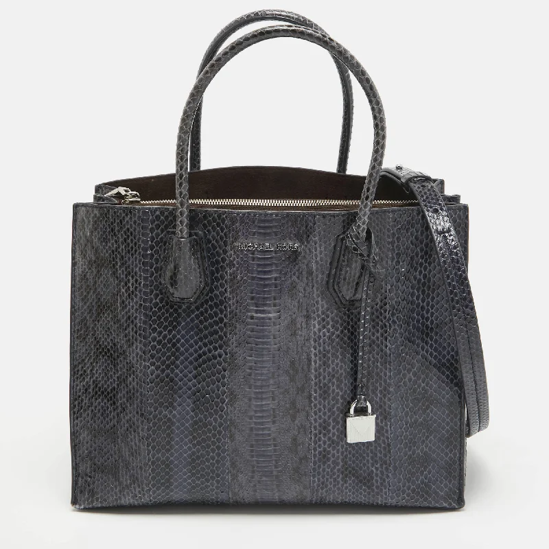 Michael Michael Kors Bags for art gallery openings in an elegant styleNavy Blue Watersnake Leather Large Mercer Tote