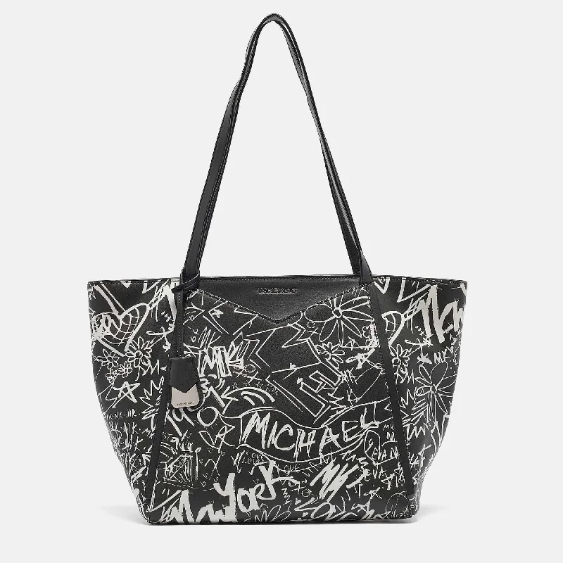 Michael Michael Kors Bags for opera nights in a glamorous and refined styleBlack/White Leather Large Graffiti Whitney Tote