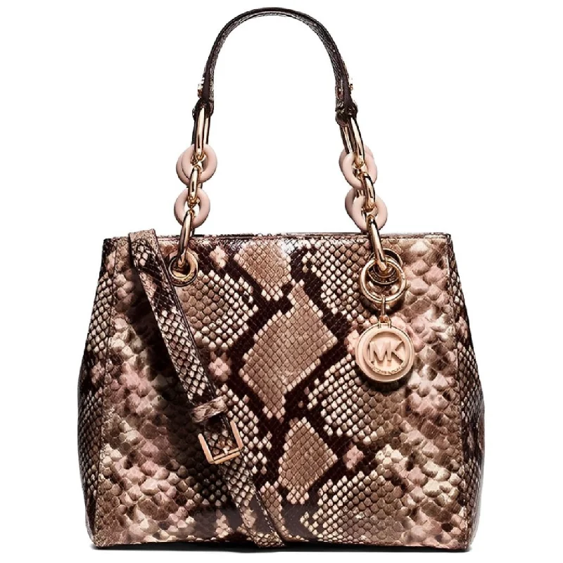 Michael Michael Kors Bags for business seminars to hold important documentsMICHAEL KORS Cynthia Medium Brown Python Embossed Leather Shoulder Bag Purse New